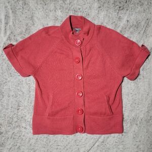 Apt. 9 Big Button Snap Short Sleeve Sweater with Pockets | Coral | Size Large